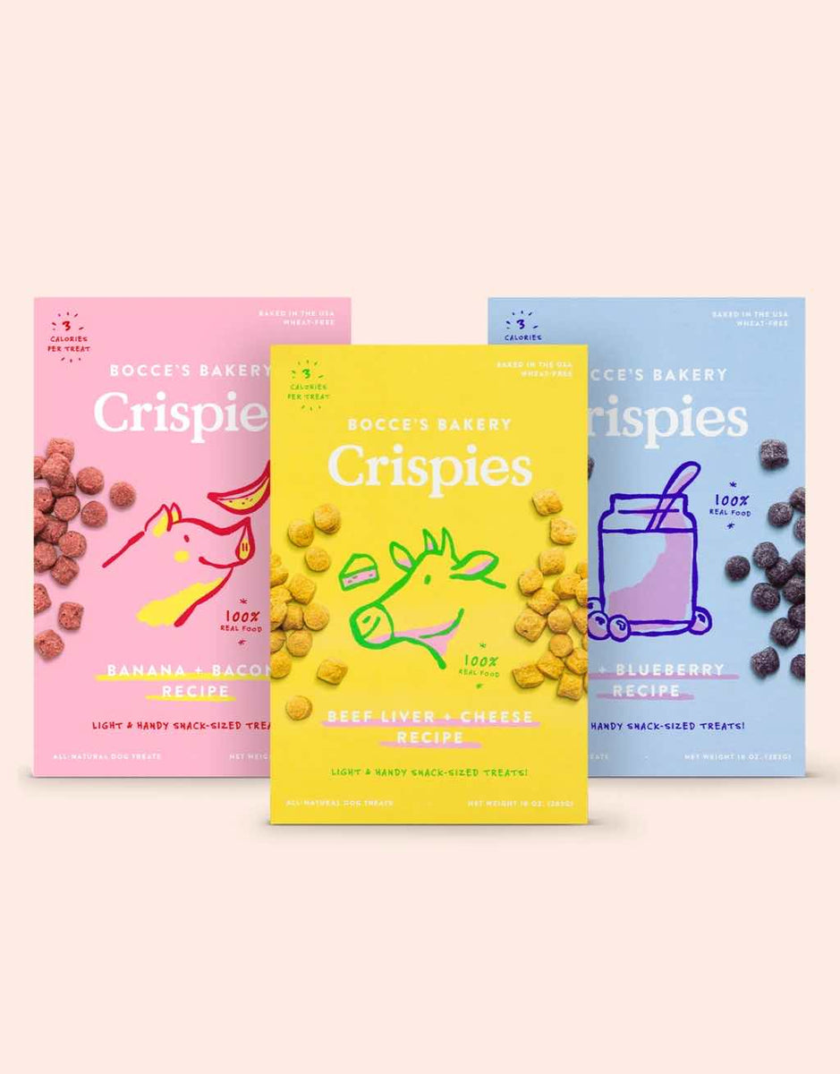 Bocce's Bakery Crispies Dog Treats - Low Calorie, Wheat-Free Training Treats, PB & Blueberry, 10 Oz