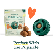 Load image into Gallery viewer, Pet product packaging with paw-shaped refill and a green pet toy on a black background