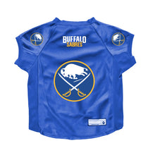 Load image into Gallery viewer, Blue pet jersey with Buffalo Sabres logo on a white background